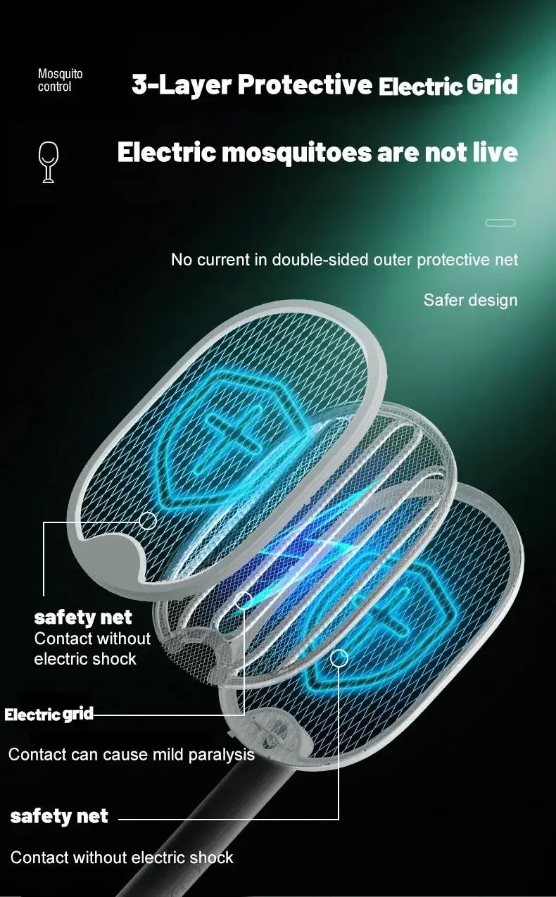 1pc New Mosquito Killer Lamp USB Rechargeable Electric Foldable Mosquito Killer Racket Fly Swatter 3000V Repellent Lamp