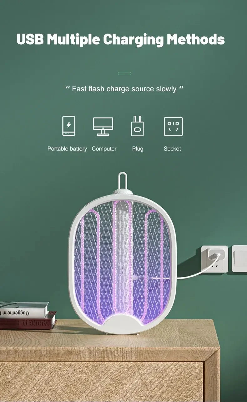 1pc New Mosquito Killer Lamp USB Rechargeable Electric Foldable Mosquito Killer Racket Fly Swatter 3000V Repellent Lamp