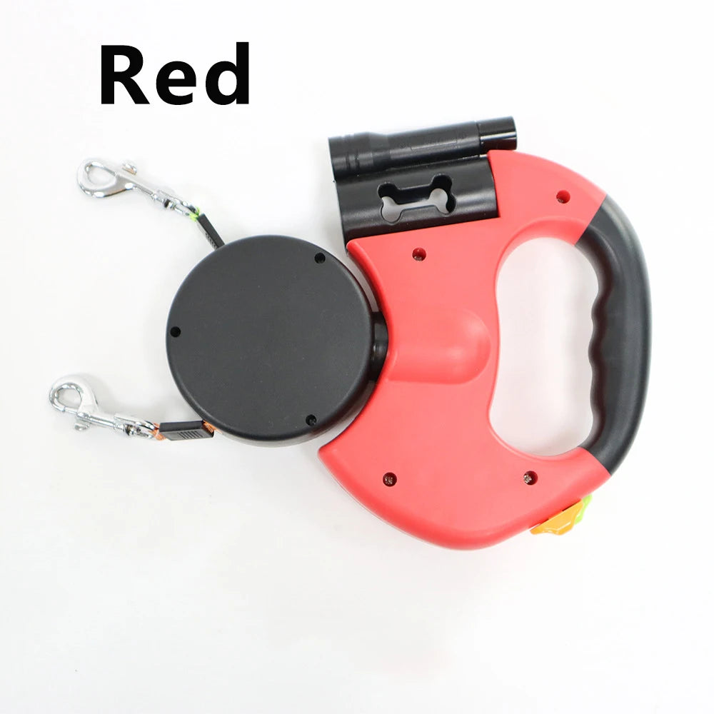 Retractable Dual Doggie Leash with LED Light, 360 Swivel No Tangle for Each Dog Independent Braking with 3M Reflective Leads