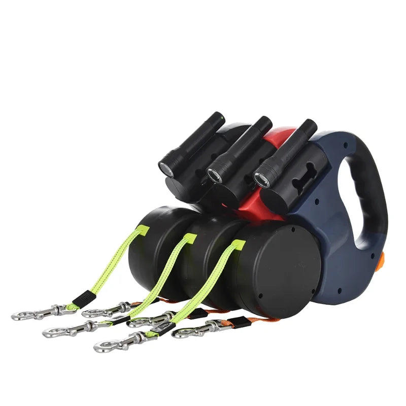 Retractable Dual Doggie Leash with LED Light, 360 Swivel No Tangle for Each Dog Independent Braking with 3M Reflective Leads